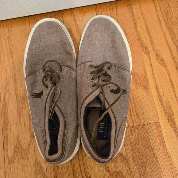 Mens Polo Ralph Lauren Size 8 Faxon Low Sneakers Chambray suede upper and fabric - Picture 4 of 7